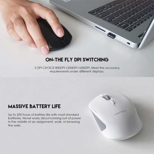 FANTECH W190 DUAL MODE 2.4Ghz and Bluetooth Wireless Mouse Up to 200 Hours Of Battery Mini Mute Silent Office Mouse Mice - Image 3