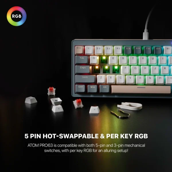 Fantech MK912 ATOM PRO63 RGB Bluetooth, Wireless Gaming keyboard Saturn - Image 3